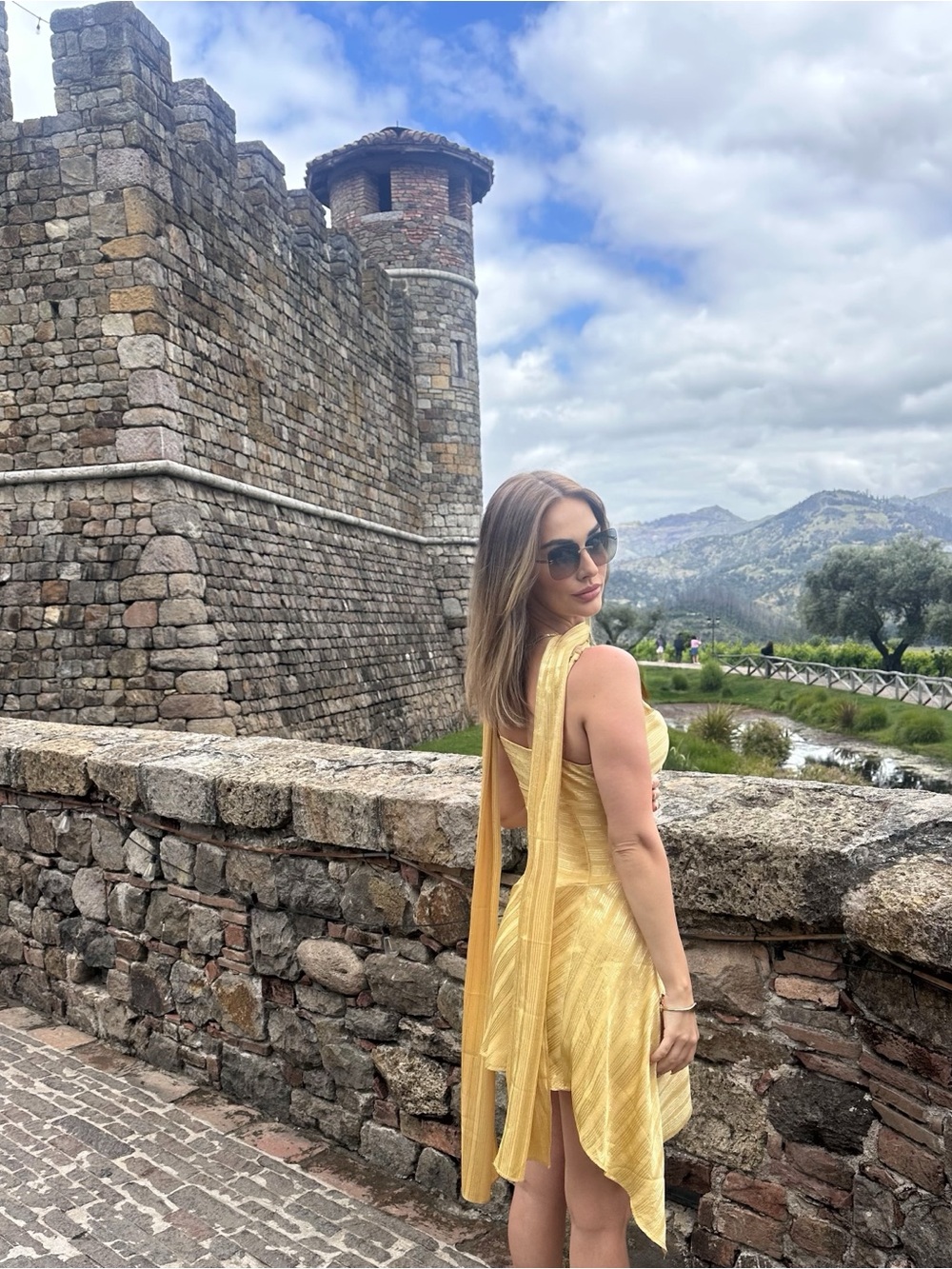 Elegant Yellow Cowl Neck Midi Dress